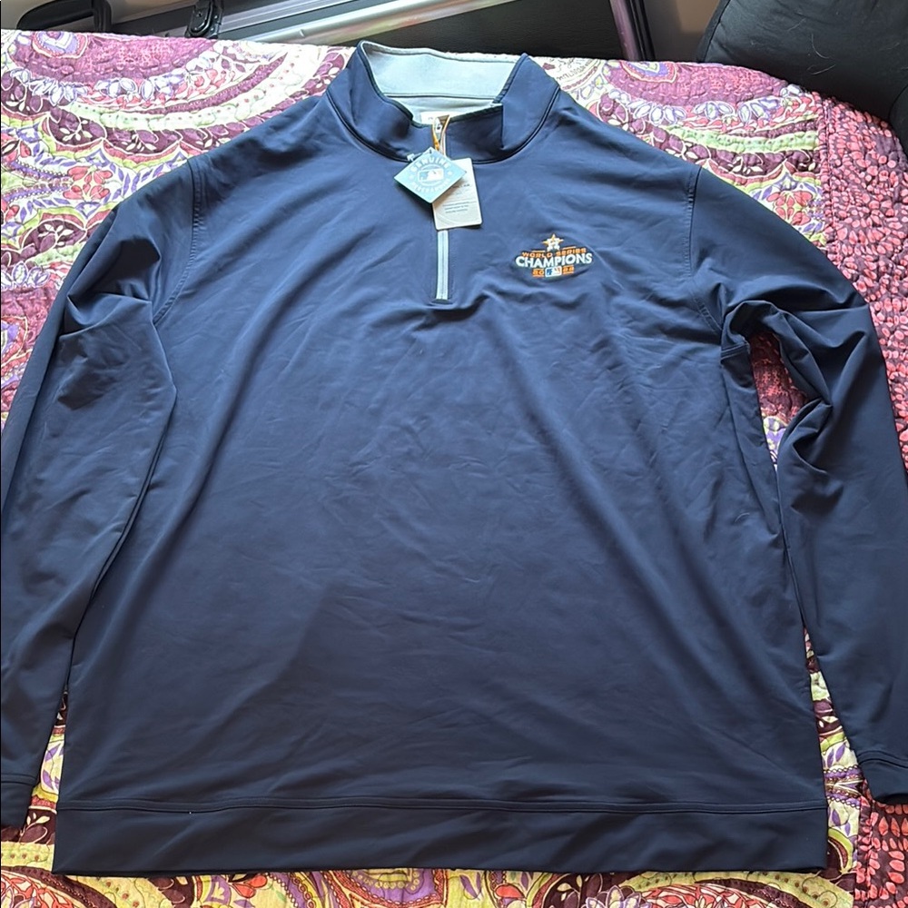 Peter Millar Houston Astros 2022 World Series Champions Blue Zip Up Sweater